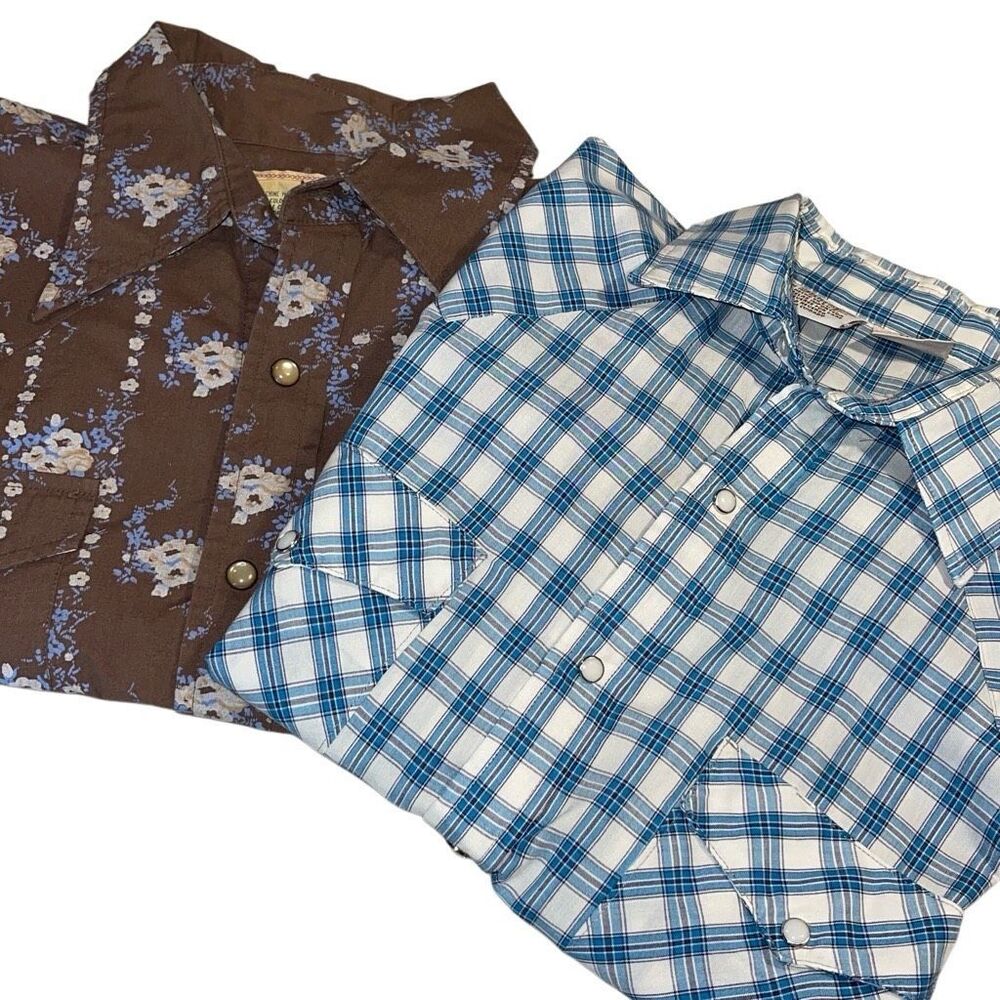 Set Of 2 Western Frontier BDG Mens Pearl Snap Button Up Shirt Multicolor Medium